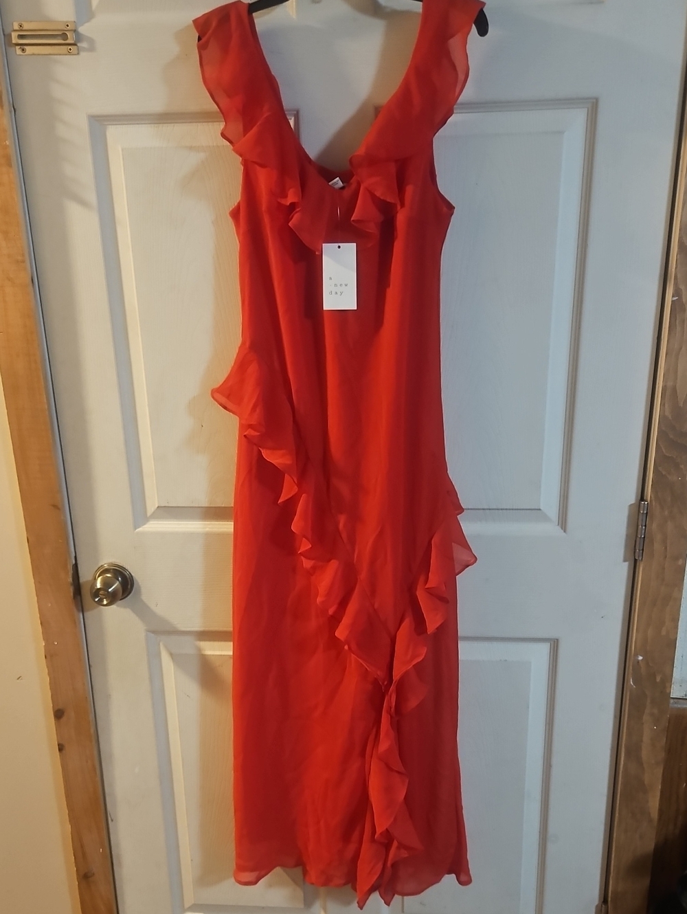 A NEW DAY RUFFLE SLIP MIDI DRESS: RED: NEW WITH TAGS: SIZE S